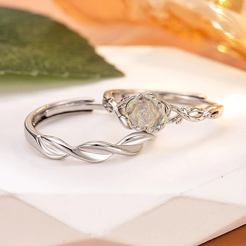 

Classic Female Rings 925 Sterling Silver Camellia Design Adjustable Rings for Women Leaf Promise Love Wedding Jewelry Anillos