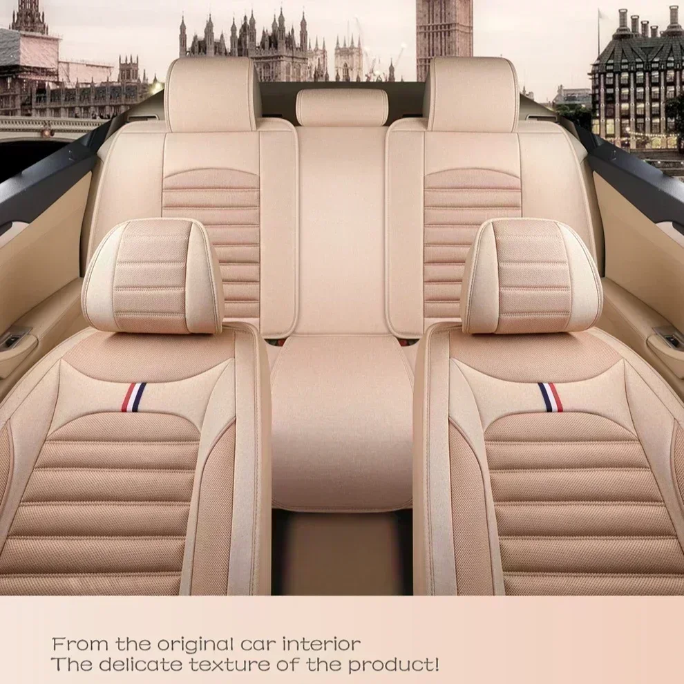 لجي إم سي كانيون غطاء مقعد السيارة كتان مقاوم للاهتراء قابل للتنفس وغير قابل للانزلاق مريح مجموعة كاملة من 5 مقاعد غطاء مقعد ملفوف بالكامل #3