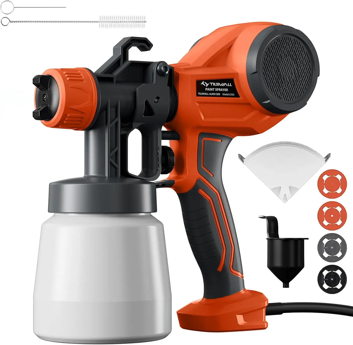 Alien 500 Paint Sprayer HVLP Electric Spray Paint Gun Lightweight with 4 Nozzles & 3 Spray Patterns, 100 DIN-s, Ideal Paint Spra