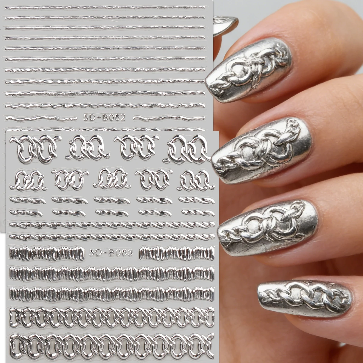 2개 레트로 펑크 체인 패턴 핫 스탬핑 및 엠보싱 네일 아트 스티커, 5D 핫 스탬핑 기술, DIY, 선물, Y2K