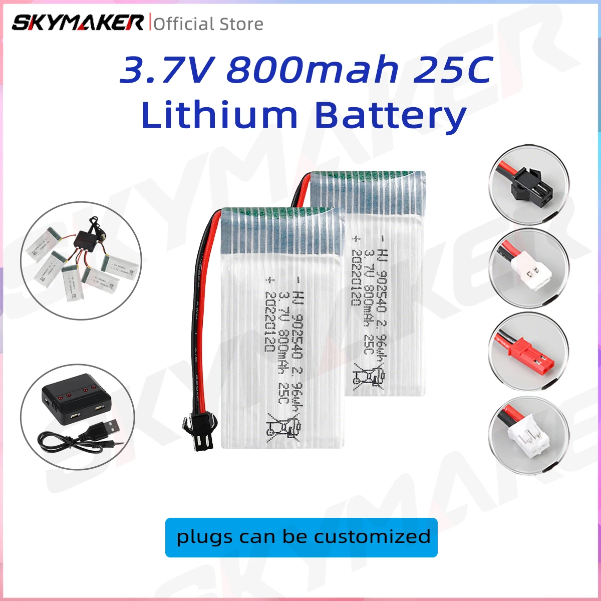 

3.7V 800mAh Lipo Battery 25C high-rate Drone Replacement Battery X5C X5SW drone accessories 902540 model aircraft battery