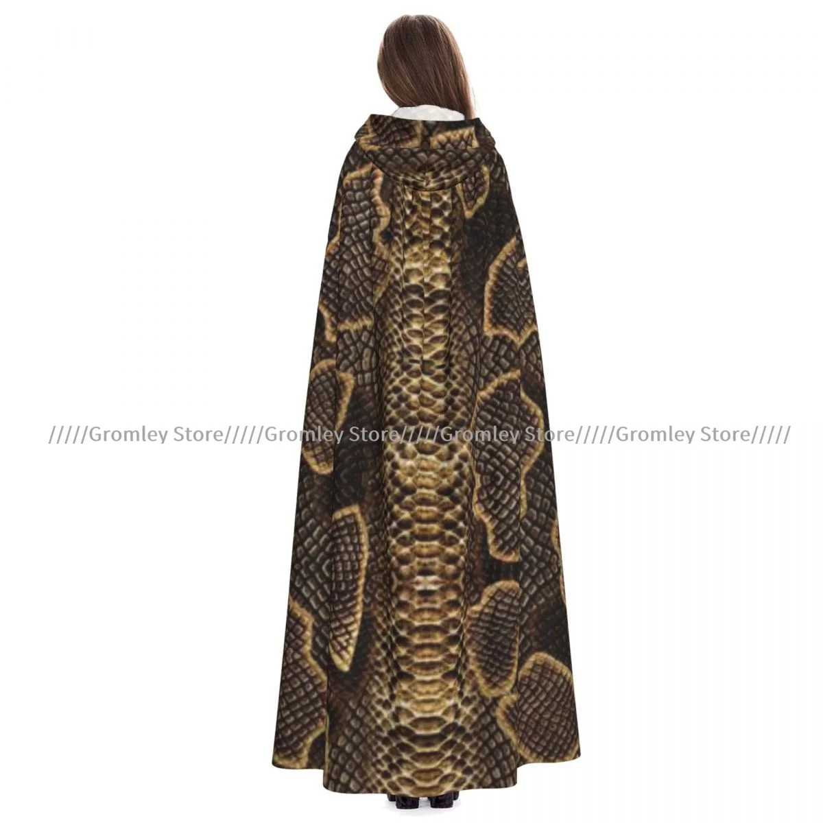 

Snake Skin Design Witch Cloak Hooded Cosplay Costume Halloween Adult Long Party Cape