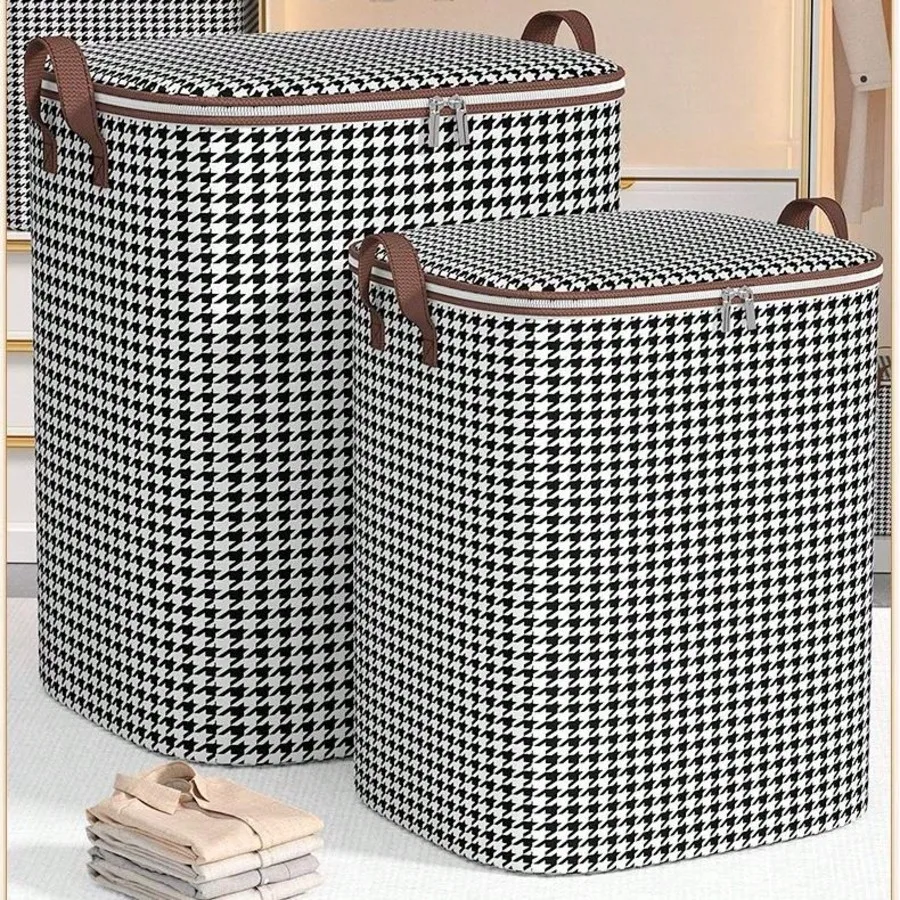 

3 шт. 180 л/210 л сумки для хранения с узором «гусиные лапки», складная двойная молния для органайзера для постельного белья