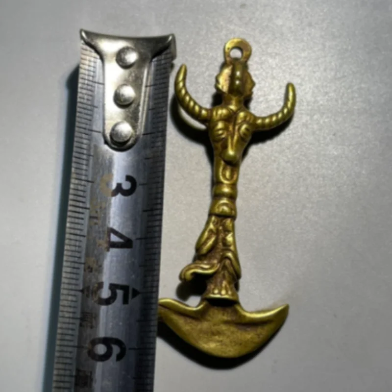 Nepalese Vintage Brass Bull Head Vajra Pestle Handle Piece Faqi Amulet, Exquisite Buddhist Hanging Ornament