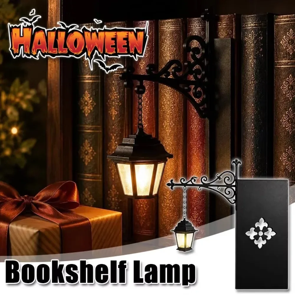 Bookshelf Lamp Vintage Library Lantern LEDNight Light Warm Glow Bookcase Decor Reading Lighting for Study Room Bedroom Halloween