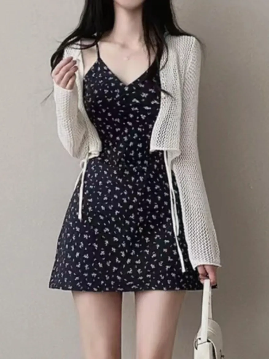 Rétro imprimé floral ter Dr évider ort Protection solaire irt Jaet Chic été femmes coréen Sle taille haute A-Li...