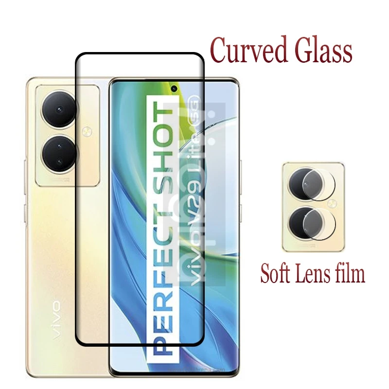 Verre incurv� 6 en 1 pour VIVO V29 Lite 5G, verre tremp� 3D, protecteur d'�cran antichoc, film d'objectif en fibre souple V29Lite