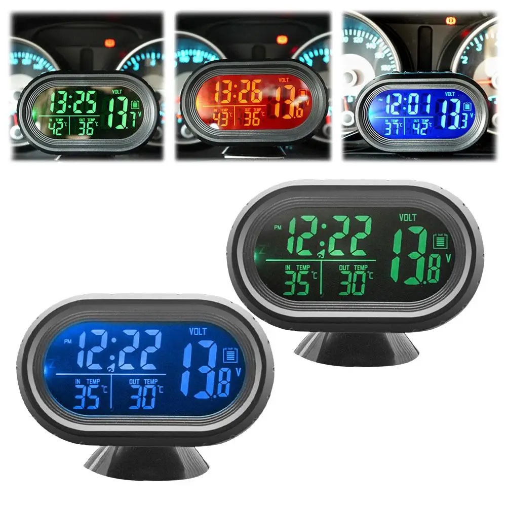 12V ​Backlight Interior Accessories Freeze Alert 3 LCD in 1 Car Thermometer Digital Clock Voltmeter Noctilucous S0B2