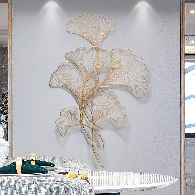 

Nordic background wall hanging creative new Chinese style home wrought iron wall decoration gold Ginkgo biloba wall decoration