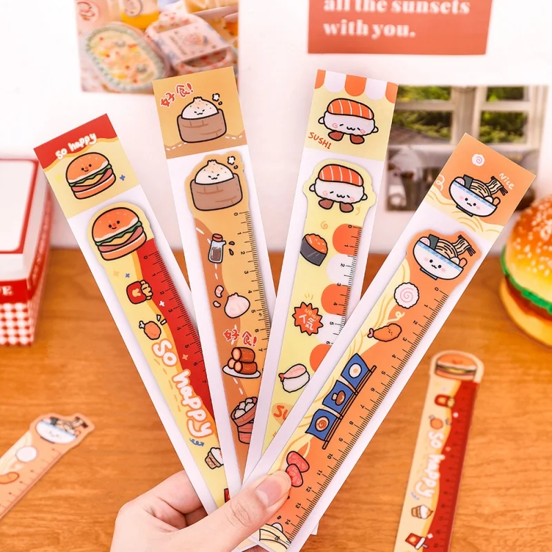 40pcs/lot Cartoon Hamburg Sushi Food Magnetic Ruler Cute Bookmark Measuring Drawing Tool Promotional Gift School Supplies