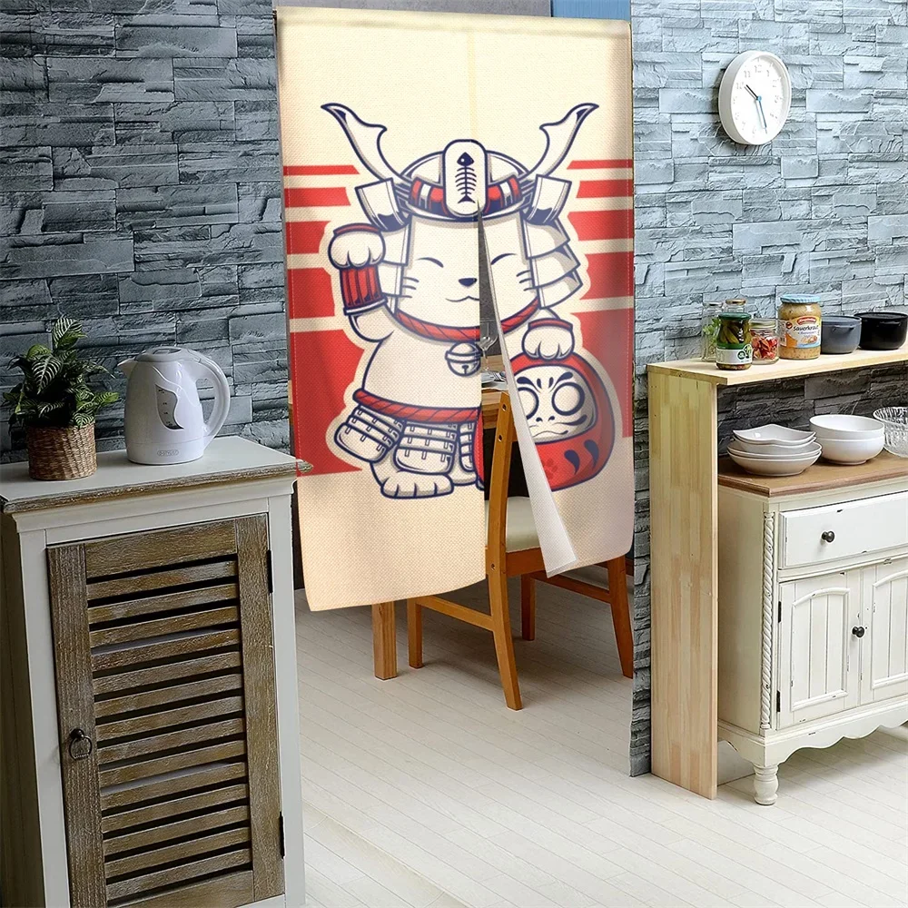 Japanese Polyester Ukiyo-e Door Curtain Colorful Lucky Cat Serie Painted Kitchen Bedroom Corridor Shading Entrance Decorate