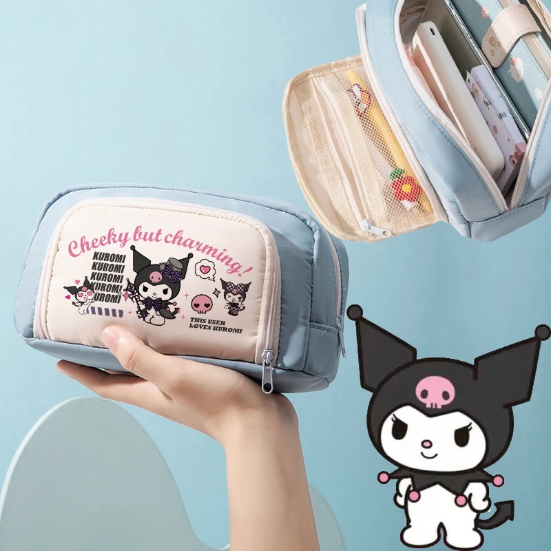 

Kawaii Sanrios Kuromi Mymelody Anime Cartoon Oxford cloth pencil case Plush Doll Toys Large capacity stationery storage bag Gift