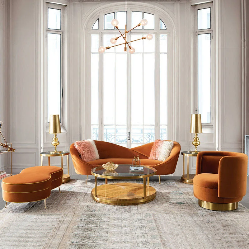 Fashion Luxury Velvet Sofa Combination Home Furniture Solid Wood Frame Lounge Modern Sofa Living Room Sofa Set