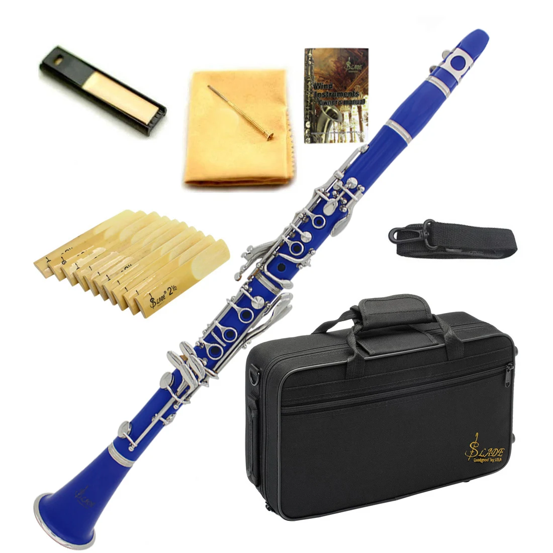 

SLADE Clarinet Bb Flat 17 Nickel Key Sky Blue Clarinet for Beginners Comes with 2 Gun Barrels Hard Shell Clarinet Cleaning Kit