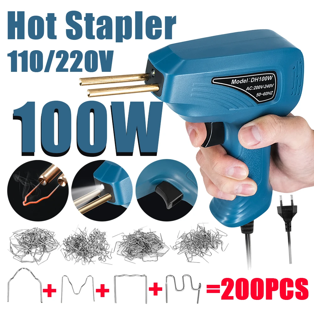 100W Hot Stapler Plastic Welding Machine Plastic Bumper Soldering Iron Garage Tools Car Bumpers Repair Tool Kits PVC Welder Gun