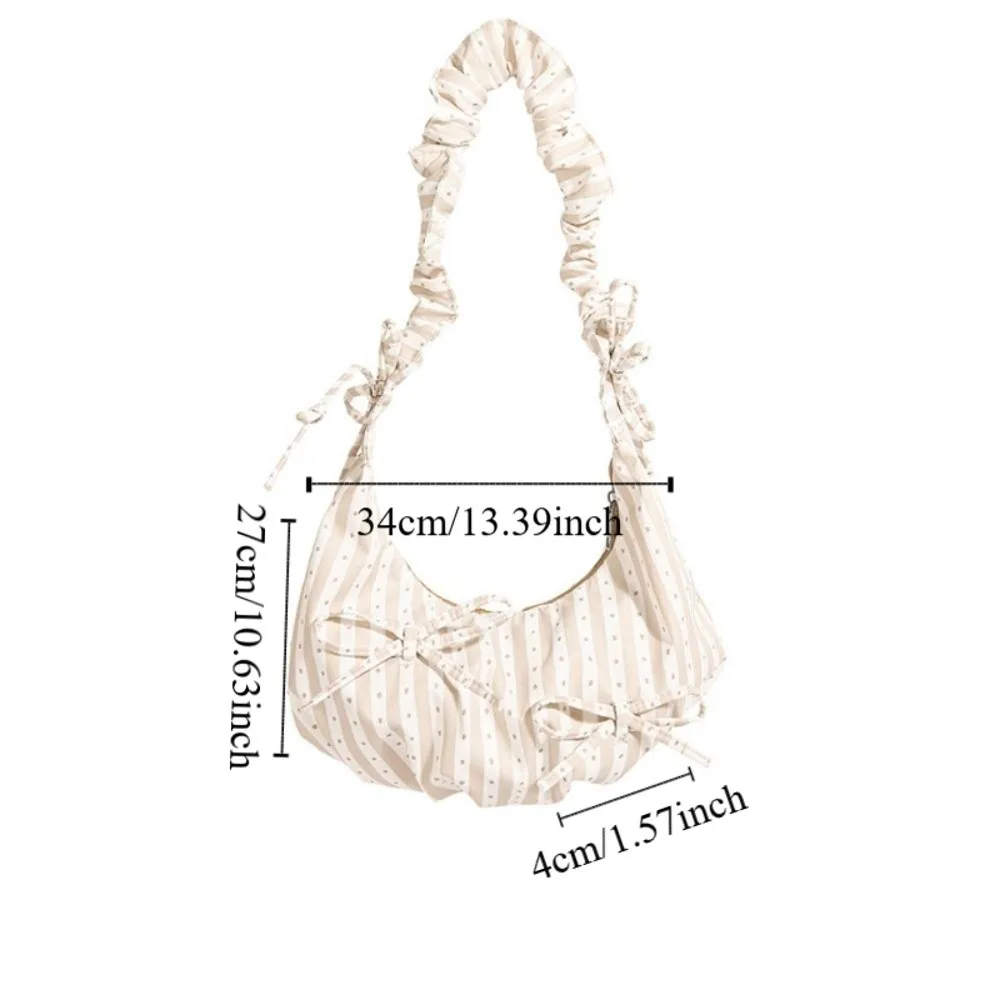 캐주얼 스위트 천 덤플링 백 신선한 색상 스트라이프 리본 토트백 언더암 백 전원풍 플리츠 숄더백 여행용