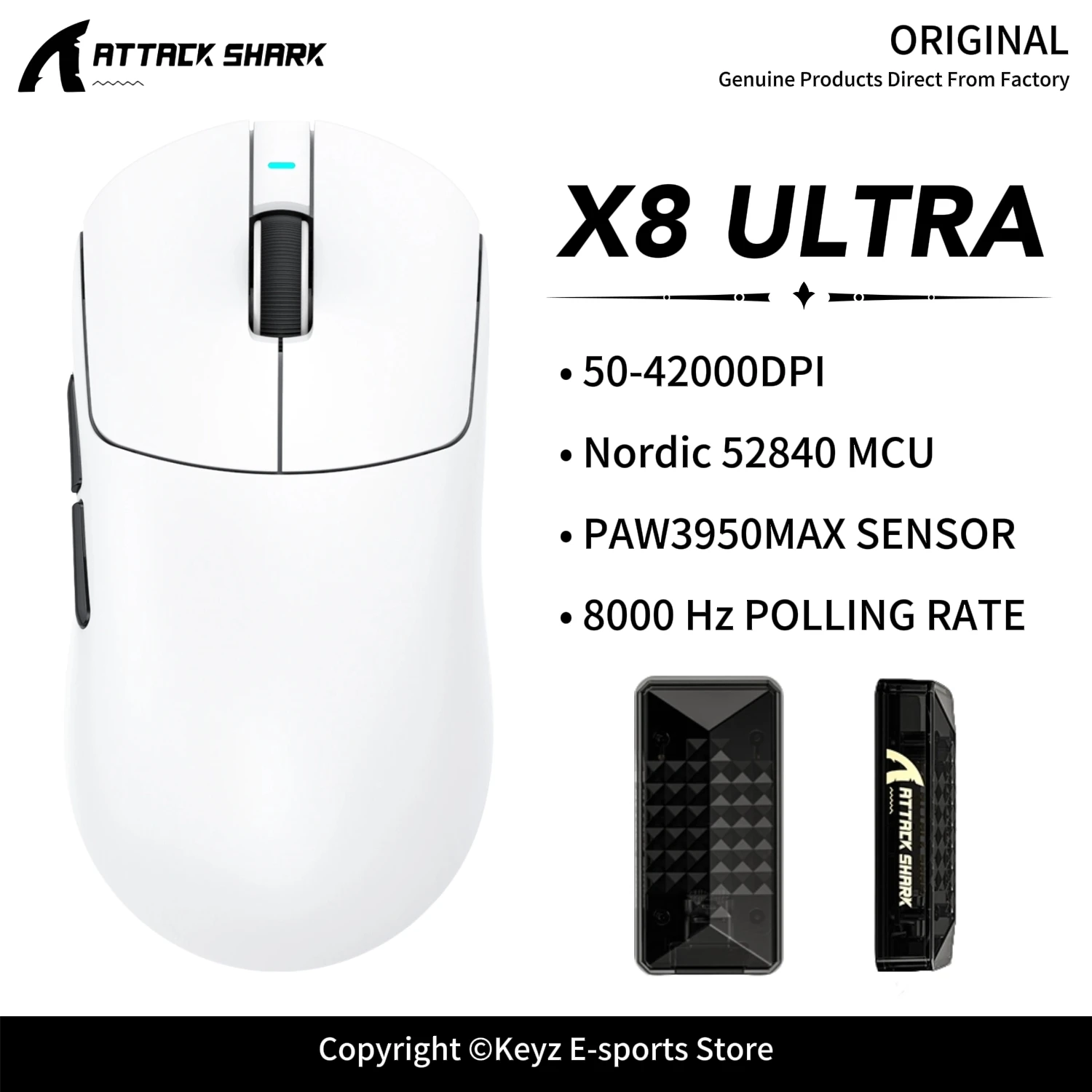 

ATTACK SHARK X8 ULTRA 8000Hz Wireless Mouse Tri-Mode Mouse PAW3950MAX Sensor 42000DPI Ergonomic Design for Working