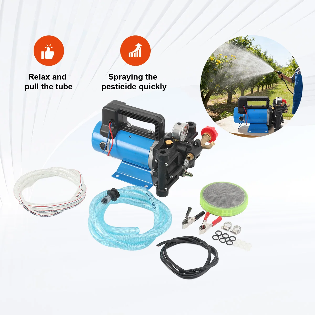 Landwirtschaftliche elektrische Hochdruckpumpe, 24 V, 16 l/min, Doppelzylinder-Kolbenpumpe, Sprühen, Bewässerung, Autowaschanlage, Pestizidsprüher – Detail 10