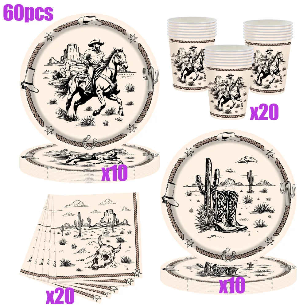 Wild-West Cowboy Geburtstagsdekoration Elegantes Einweg-Geschirr Teller Becher Ballons Babyparty Jungen Partyzubehör – Detail 1