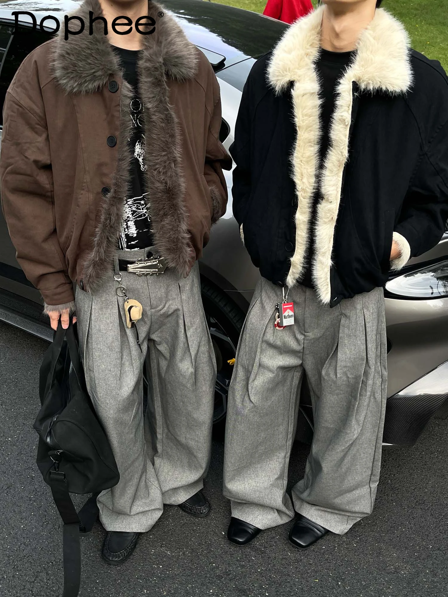 

American Retro Fashion Retro Men's Cotton Jacket Loose Trendy Casual Stand Collar Warm Thickened Unisex Coat