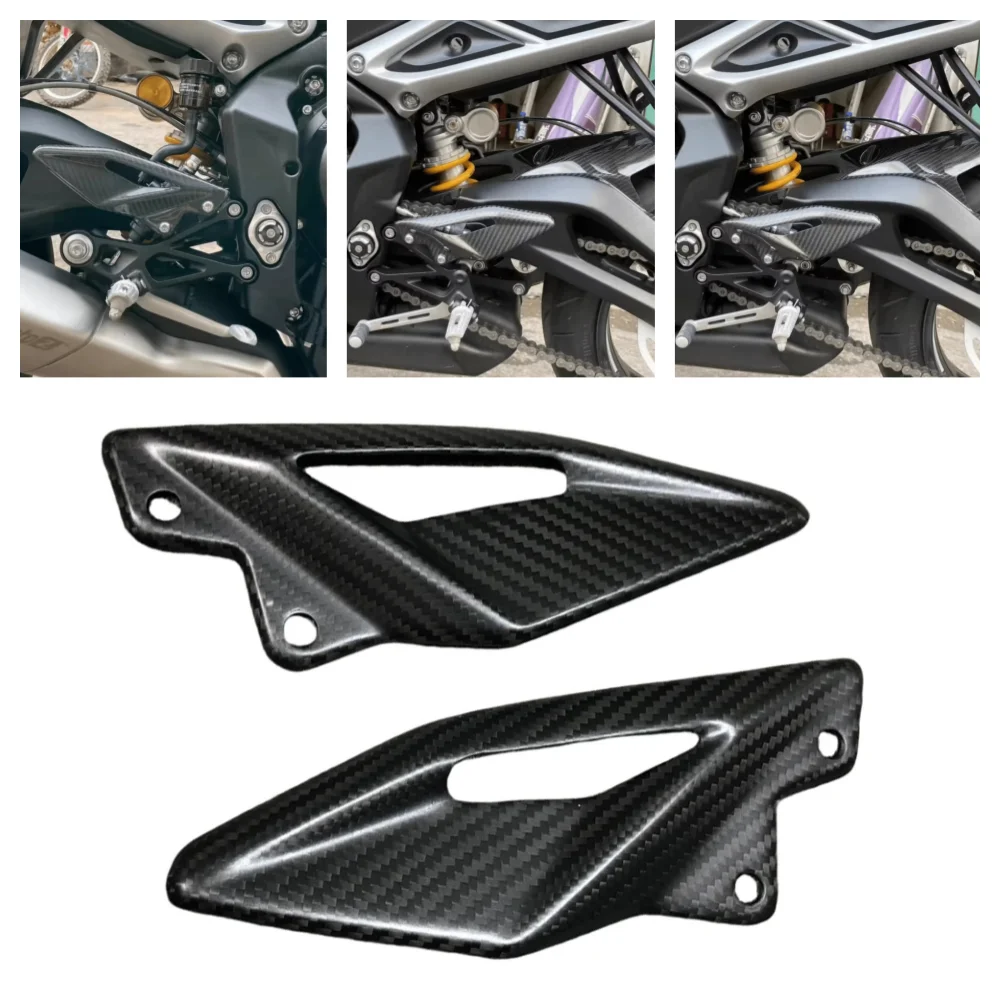 

For Triumph Street Triple 765 R RS 2016-2023 2024 Carbon Fiber Motorcycle Pedal Guard Rear Pedal Guard Heel Plate Decorative