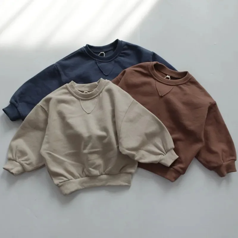 

New Spring Children Sweatshirts Pure Color Bat Sleeve Korean Style Unisex Kids Casual Pullovers Tops