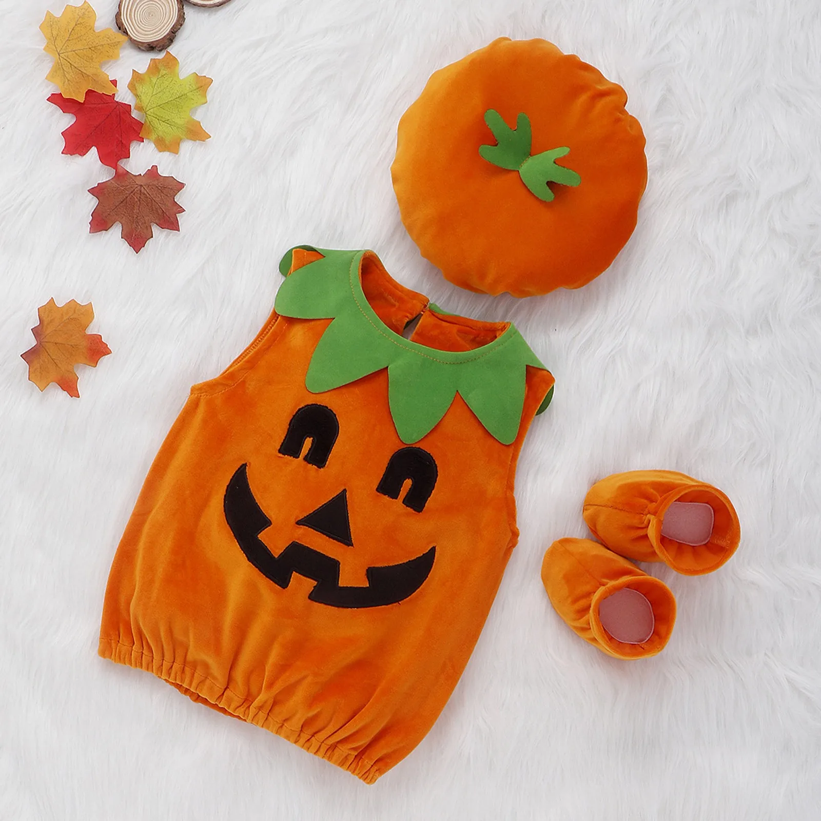 Costume da zucca di Halloween per bambini Cappello per bambini Cosplay per neonate Ragazzi Spettacolo teatrale Festa di festa Abbigliamento Completo