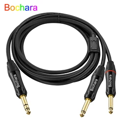 Bochara 1/4 ''6.35mm TRS Stereo do podwójnego 1/4'' 6.35mm TS Mono Y-Splitter z folii Audio z przewodem ekranowanym 1m 2m 3m