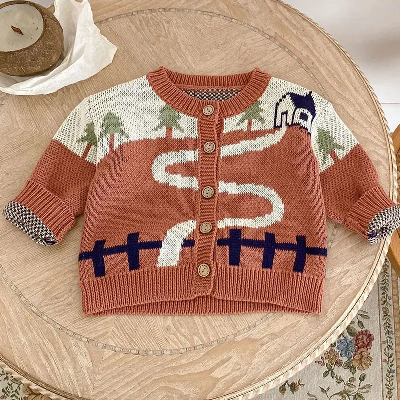 2024 New Autumn Newborn Baby Girls Sweater Coat Long Sleeved Print Infant Baby Girls Knitting Cardigan Children Clothes