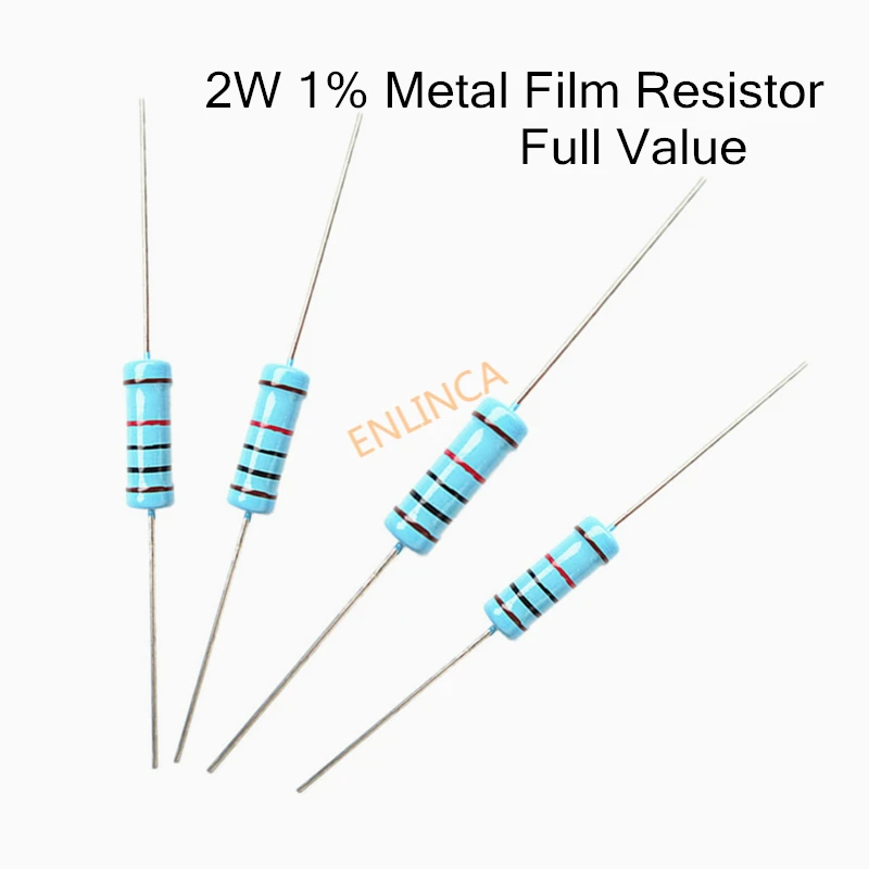 20pcs 2W Metal Film Resistor 2W 1% 0R - 2.2M 0 2.2 10 100 120 150 220 270 330 390 470 1K 2.2K 4.7K 10K 15K 100K 470K 1M ohm