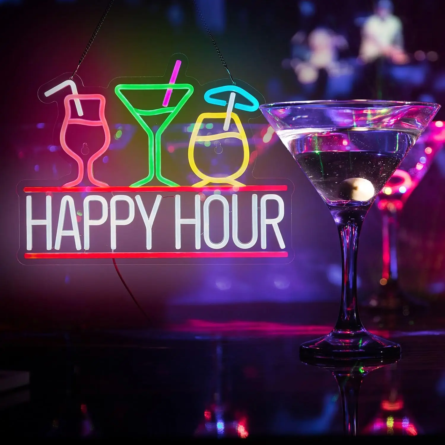 Happy Hour LED Neon Sign for Wall Decor Beer Bar 5/12V USB with Dimmable Switch Light for Bar Pub Man Cave Party Club Decor