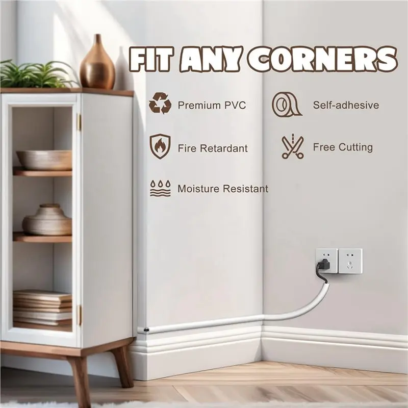 4Pcs Wall Cord Hider 118 Inch, Self Adhesive Cable Hider Cord Cover For Wires, Flexible Wire Cover Cable Raceway