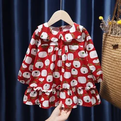 Baby Girls Floral Princess Dress Spring Autumn Korean Style Long Sleeve Big Turn Down Collar Kids Girl Dresses Summer 2023 New