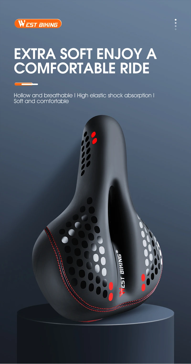 WEST BIKING Bicycle Saddle with Taillight Breathable Shock Absorption Waterproof PU Leather Bike Seat Cushion for MTB Road Bike