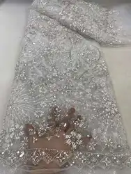 Tecido de renda com lantejoulas para vestido de casamento, bordado francês, renda frisada, africano, nigeriano, elegante, moda, Zx