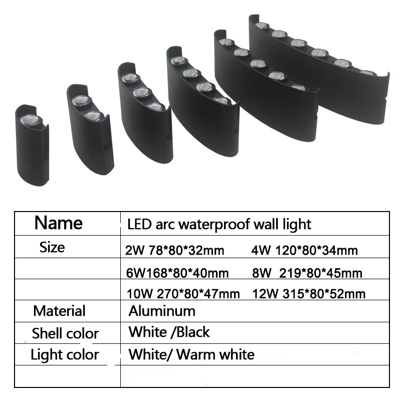 Lámpara LED de pared impermeable IP65, luz moderna de arco de aluminio, para porche, escaleras, blanco cálido