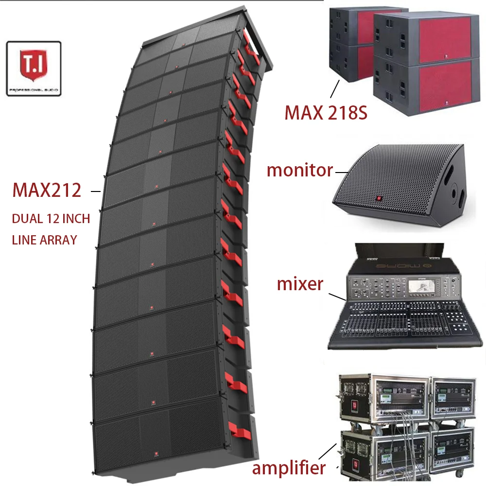 Sistema de Altavoces Profesionales de Escenario de Tres Vías MAX212 Dual de 12 Pulgadas y 2000W RMS de Fábrica