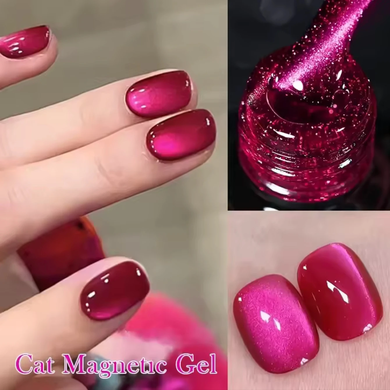12ML 1PCS Esmalte de Uñas Magnético Ojo de Gato con Efecto Blanqueador de Fruta del Dragón, Gel Estroboscópico con Cuentas de Cristal, Suministros para Uñas, Uñas Rojas