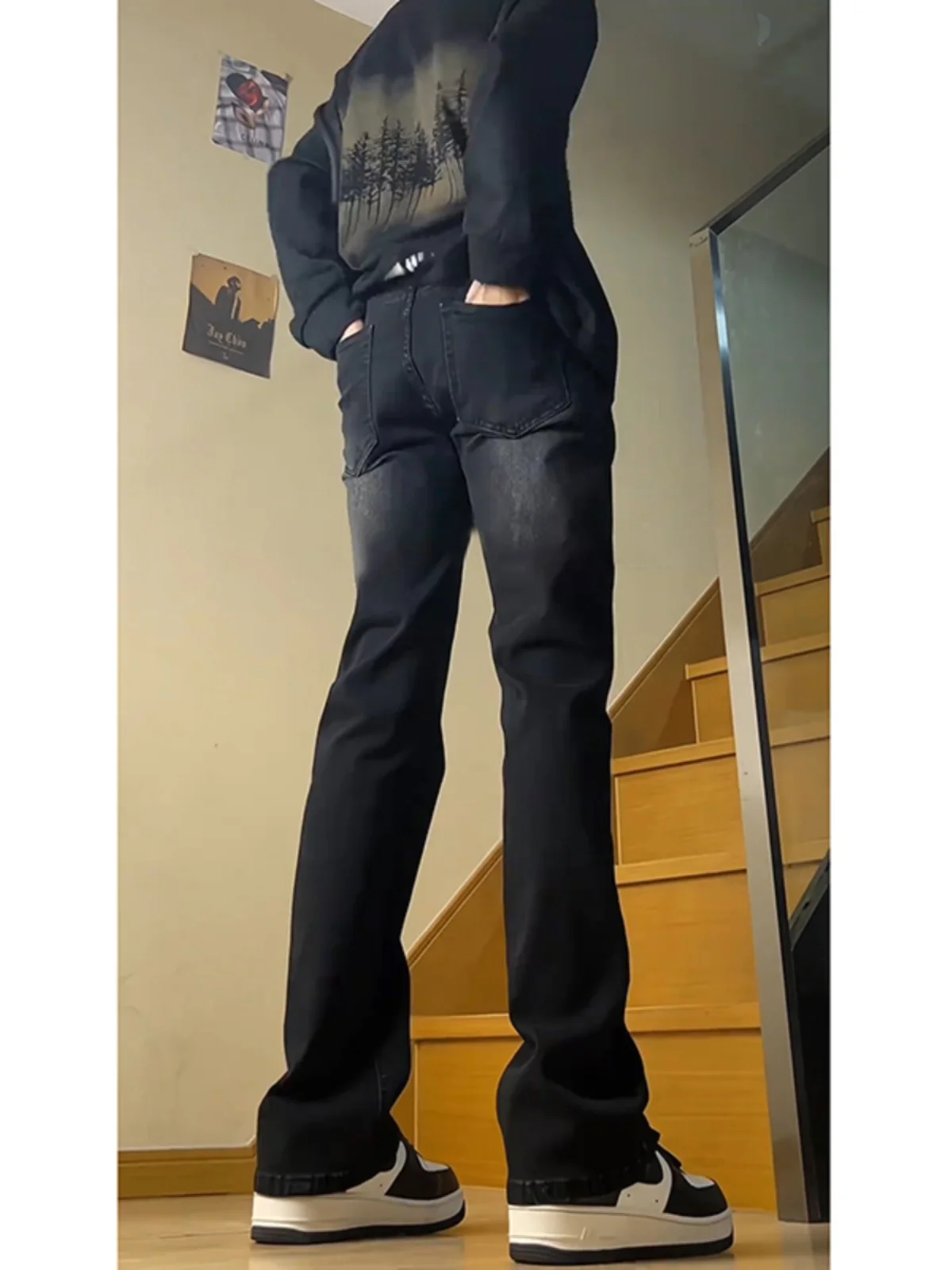 スリムフィット ブラ ナローバージョン ヴィンテージジーンズ メンズ ストレートレッグ ハイウエスト ハイエンド アメリカン マイクロフレアパンツ ユーストレンド