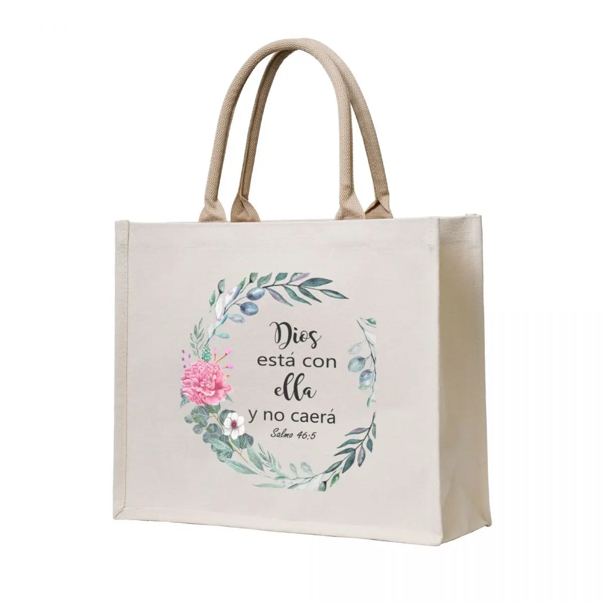 

Dios está con ella y no caerá, Spanish Bible Quote Tote Bag ecological bags Canvas Woman shopper bag reusable grocery bags