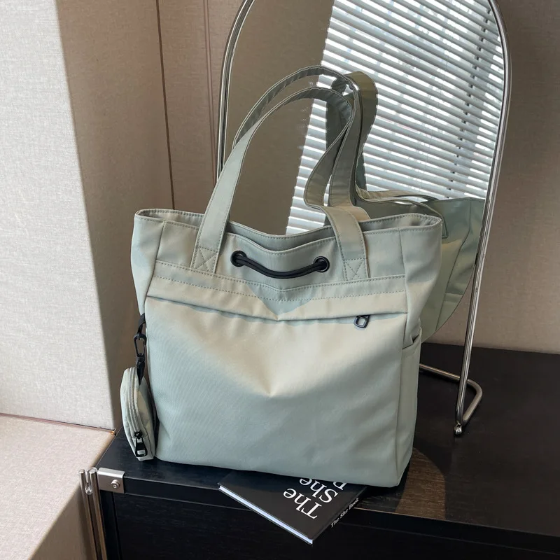 Custom Logo Oxford Canvas Tote Bag Women Large Capacity Multi Pocket Shoulder Bag Detachable Small Coin Purse Drawstring Closure