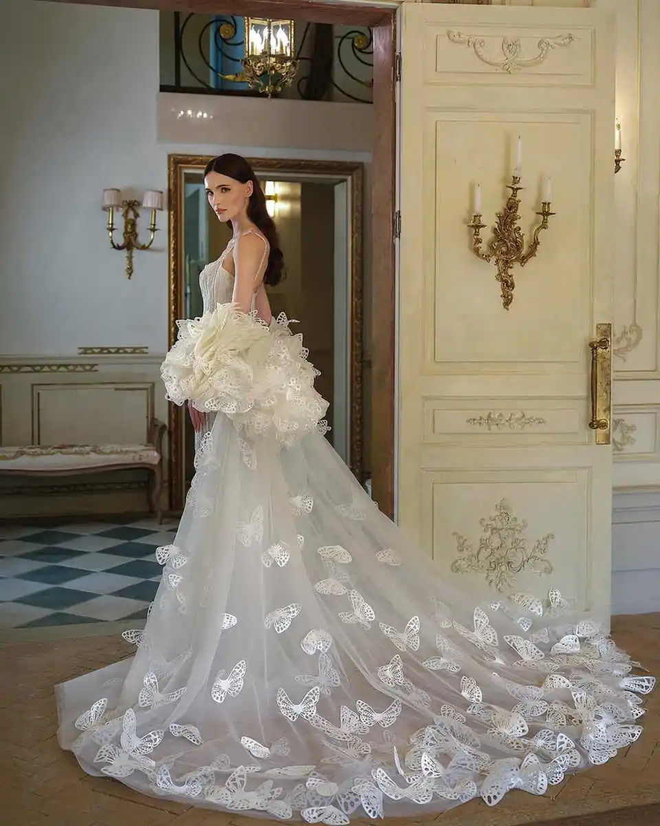 فساتين زفاف رائعة حورية البحر بياقة مربعة مزينة بدون ظهر بدون أكمام فستان العروس فيستدو دي نويفا مصنوع حسب الطلب #4