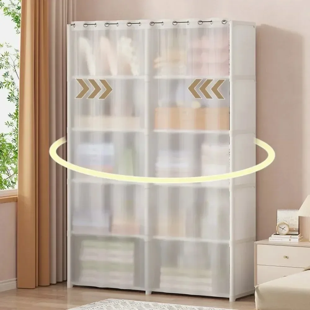 Multi-layer Storage Wardrobe Dustproof Wardrobe Storage Cabinet Multifunctional with Curtains Portable Clothes Organizer Cabinet