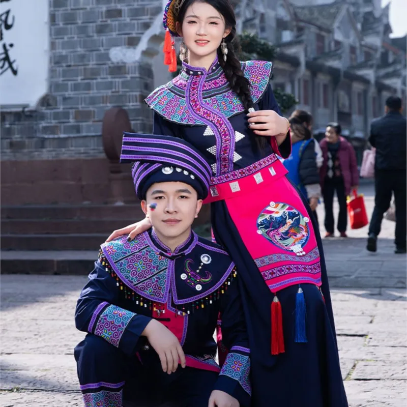 New Maonan clothing for male and female adults ethnic minority handsewn jewelry costume flower hat set