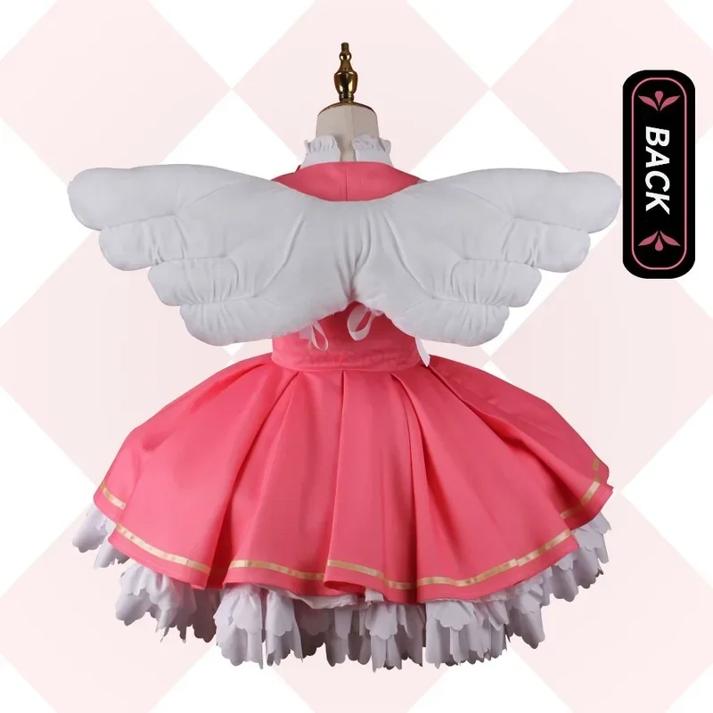 Kinomoto Sakura vestido de princesa para meninas, fantasia cosplay, cartão rosa captor, vestido Lolita para mulheres, festa