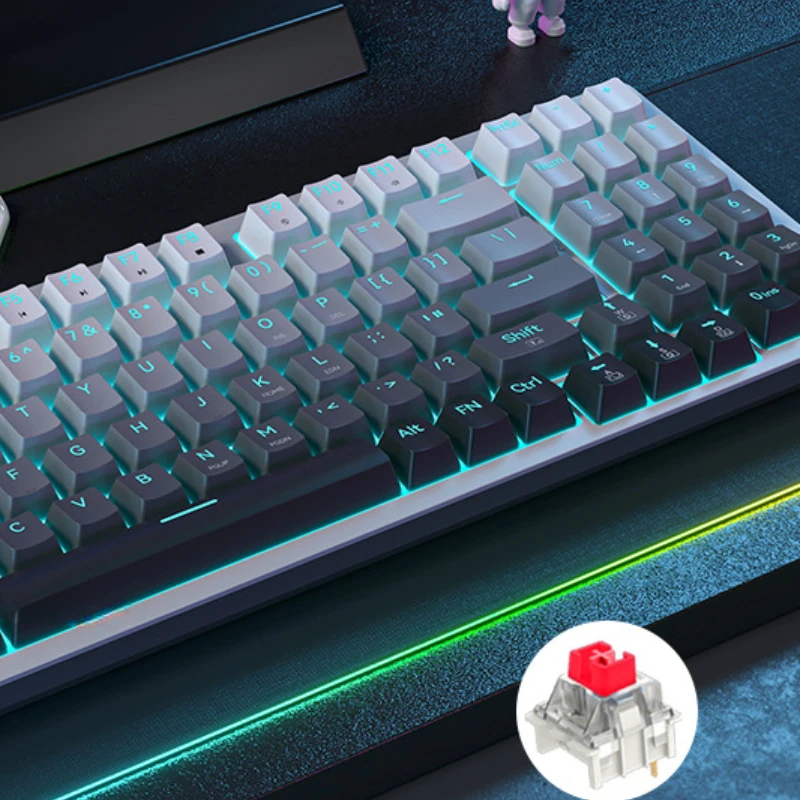 Gray Wired Mechanical Keyboard Backlight Gradient Color 94 Keycaps Red Switch Keyboard for Work Game Office Home