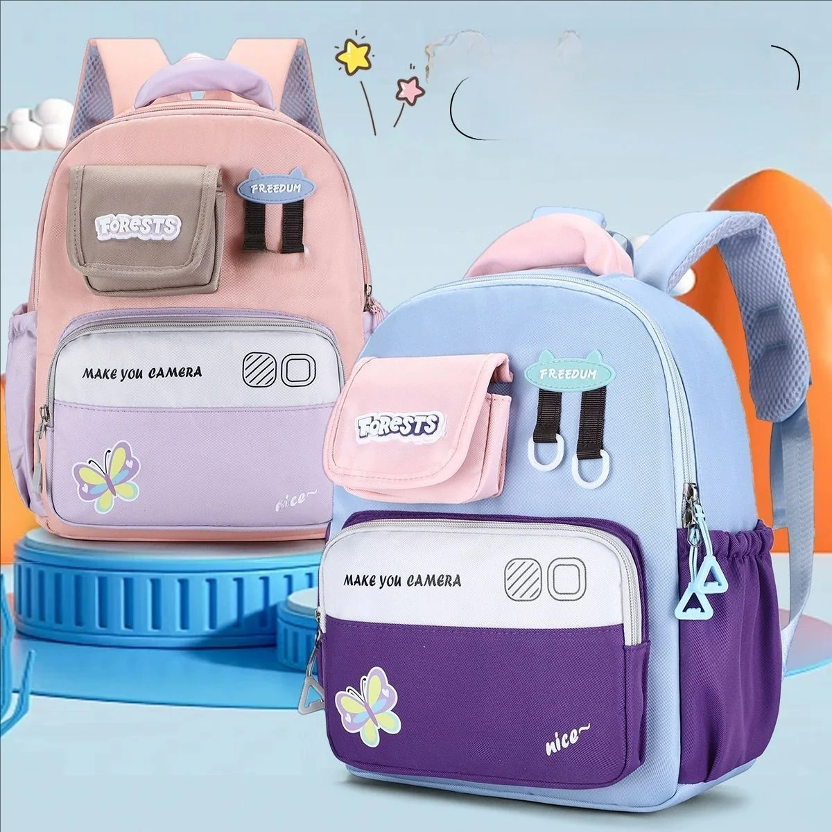 Cute Cartoon Kids School Bag 3-6 Years Old Boys Backpack Large Capacity Waterproof Zipper Unisex Double Shoulder Strap Backpack