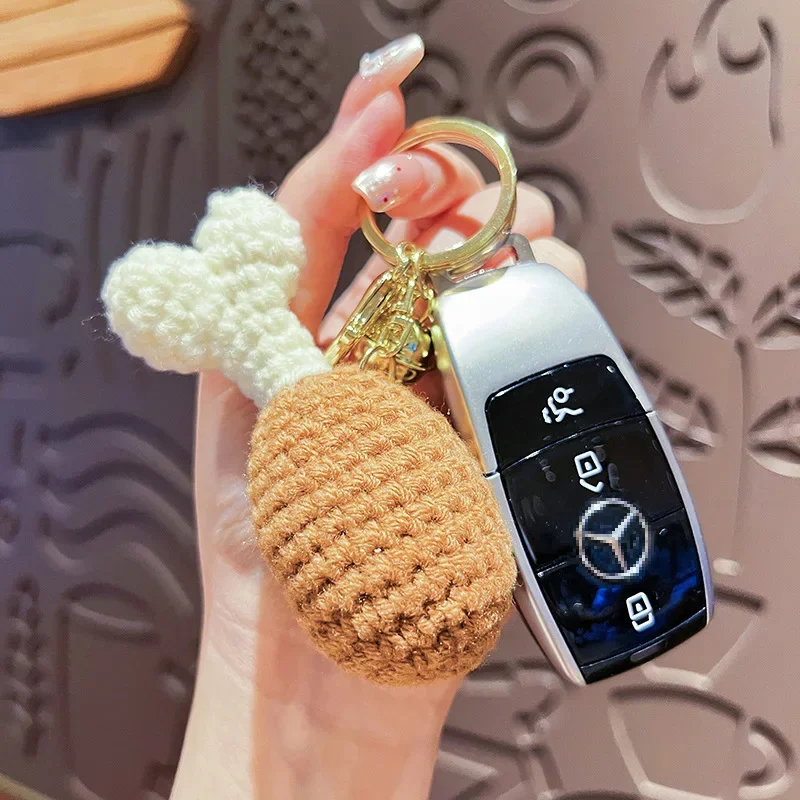 Creative Knit Keychain Cartoon DIY Burger Ice Cream Pendant Keychain Charms Handmade Pendant for Girl Cute Gift Car Decorations view 3
