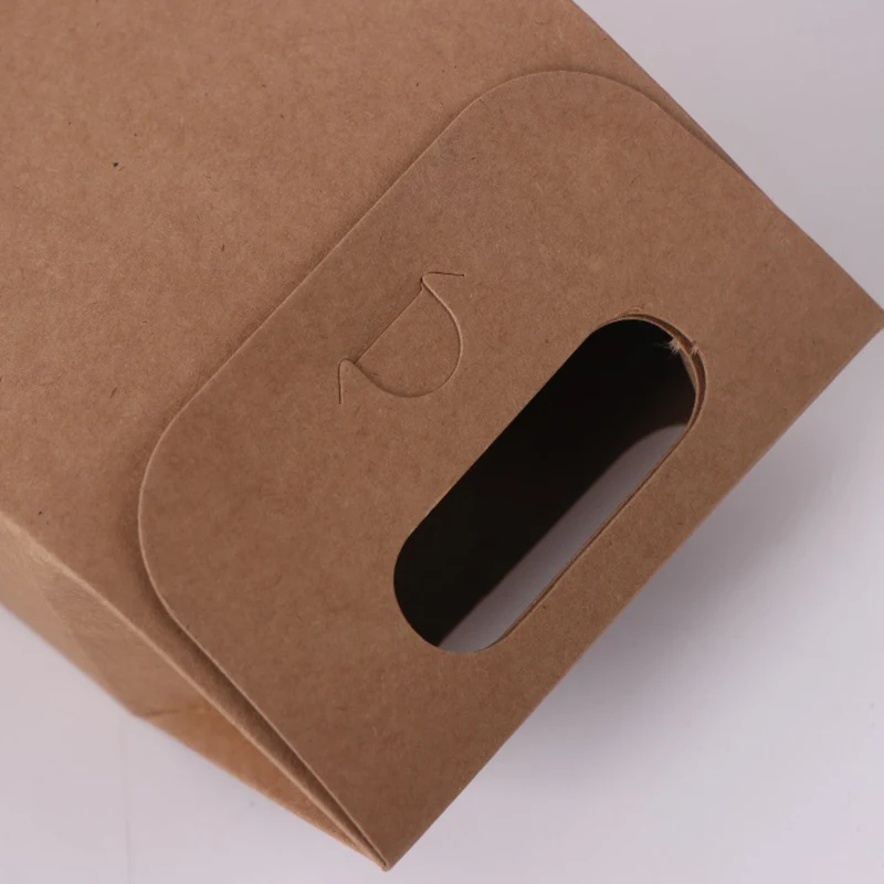 10PCS Gift Box With Handle Cookie Muffin Cupcake Baking Cake Packaging Boxes Kraft Paper Bags