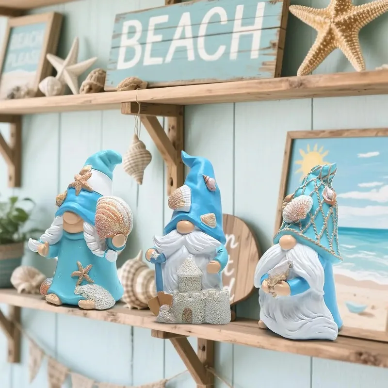 

Beach Gnome Statue Ornaments Summer Marine Theme Resin Decorative Desktop Ornaments Shell and Starfish Decorated with Elves